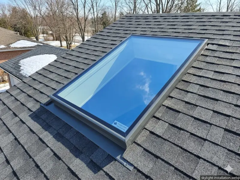 Double-pane skylight installed on a residential asphalt shingle roof